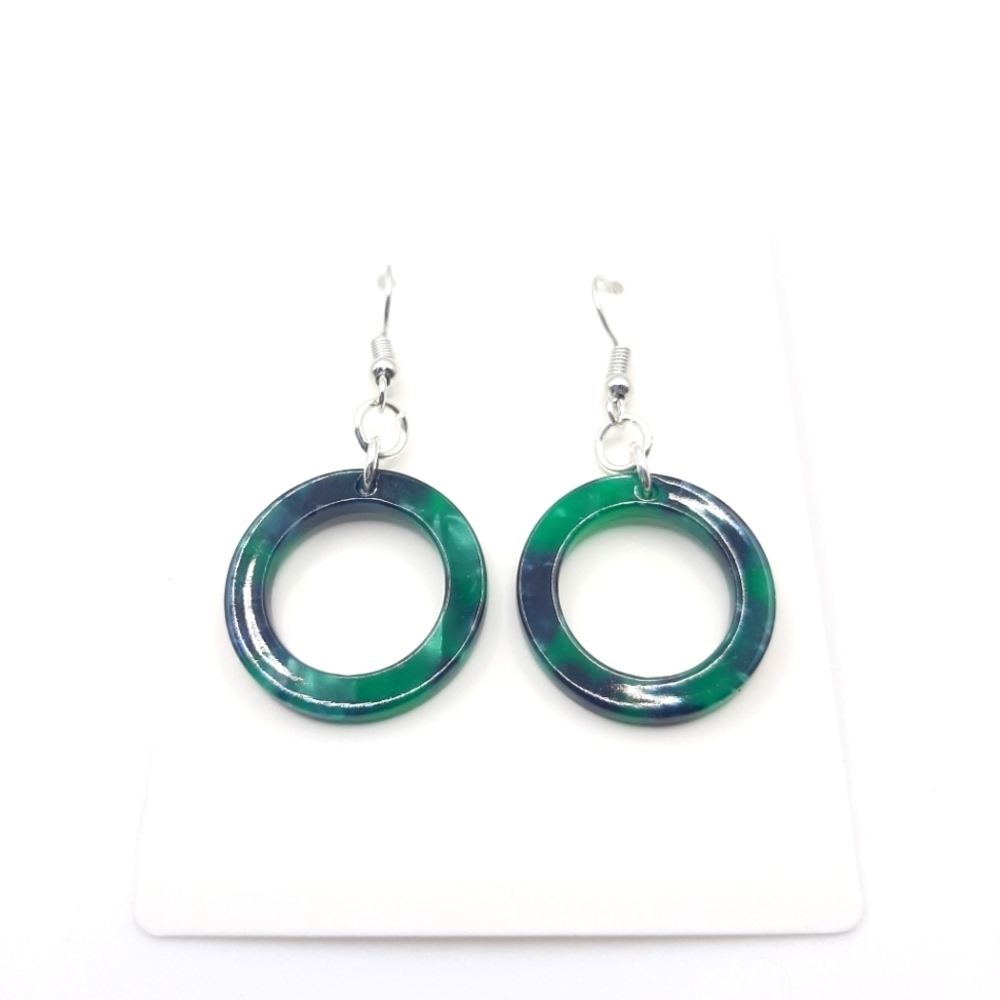 Green Acrylic Circles French Hook Dangle Earrings New